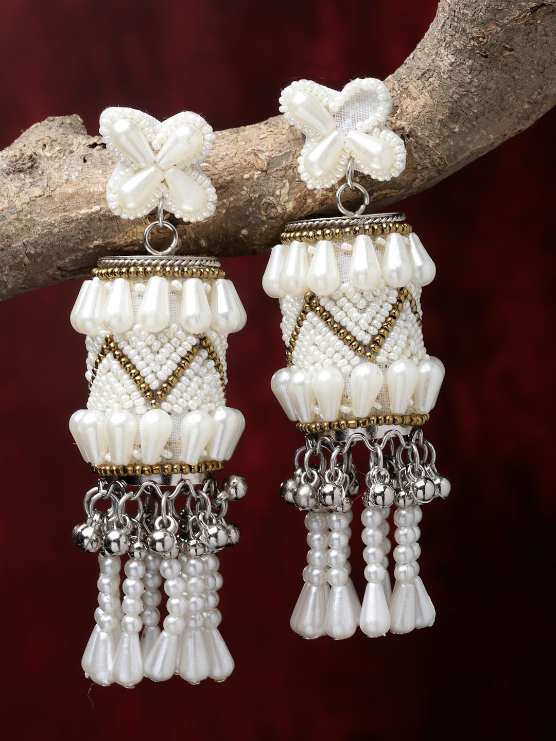 

Moedbuille Silver-Plated Beaded Contemporary Drop Earrings, Gold