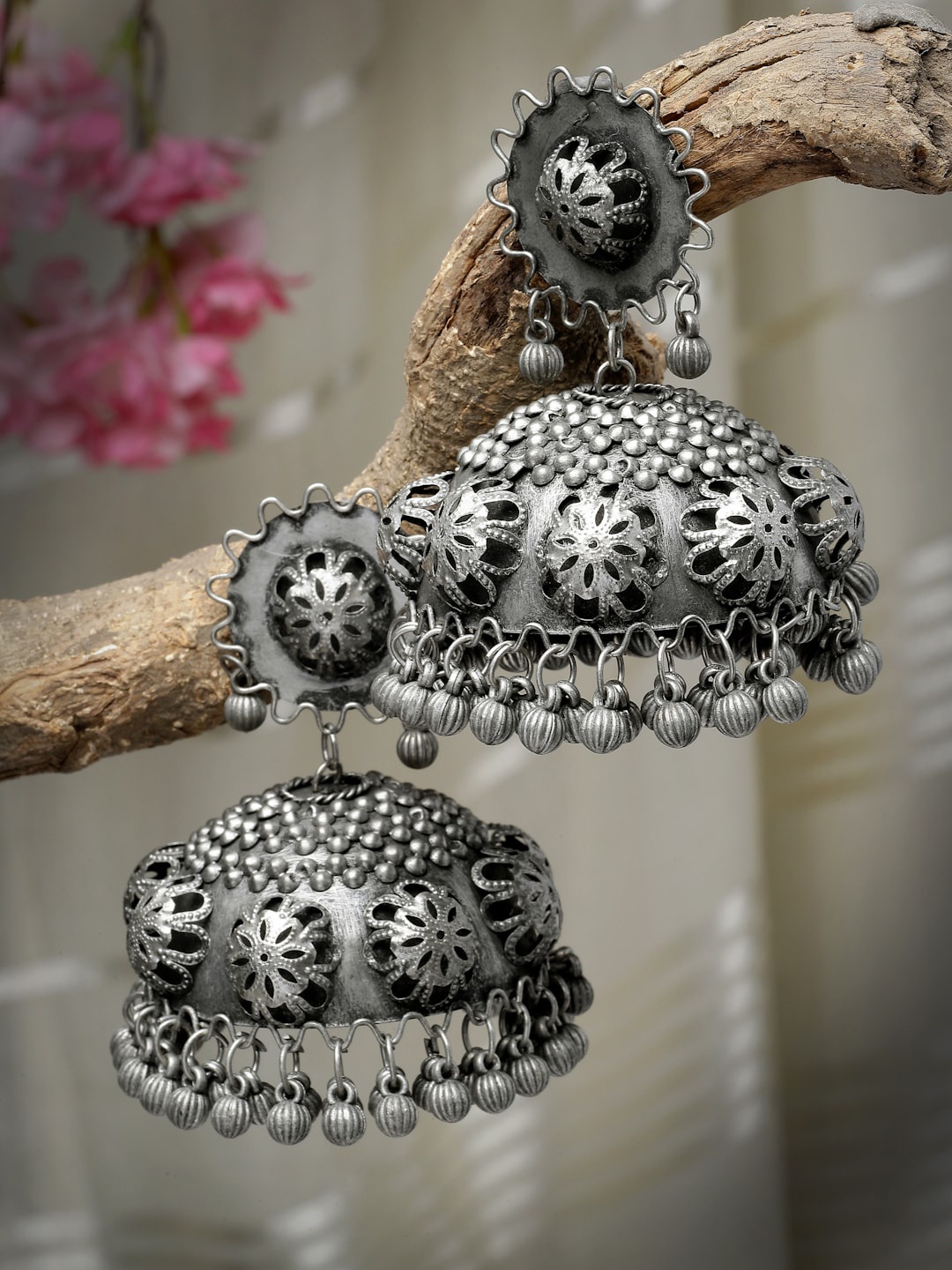 

Moedbuille Silver-Plated Dome Shaped Jhumkas