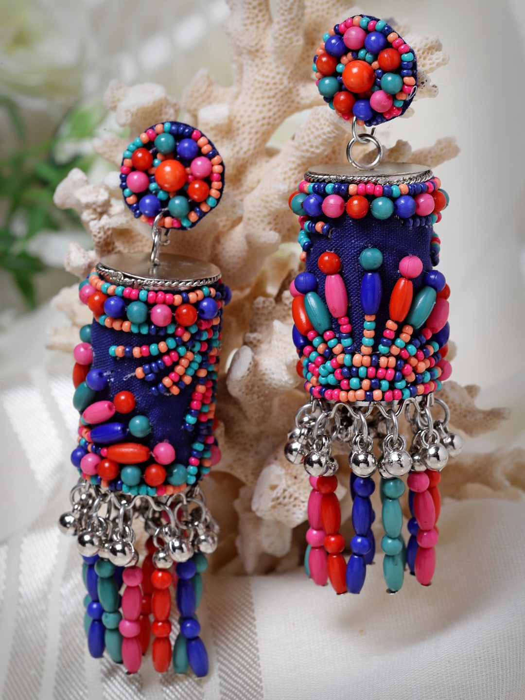 

Moedbuille Silver-Plated Beaded & Pearls Contemporary Drop Earrings