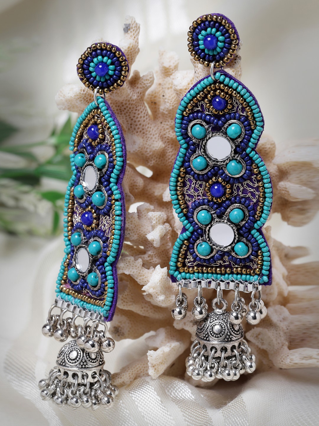 

Moedbuille Silver-Plated Mirrors & Pearl-Studded Drop Earrings