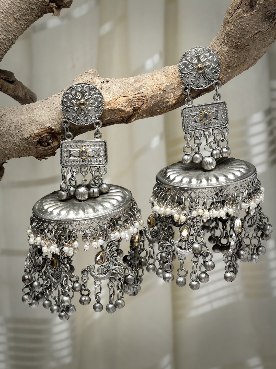 

Moedbuille Silver-Plated Beaded Dome Shaped Jhumkas