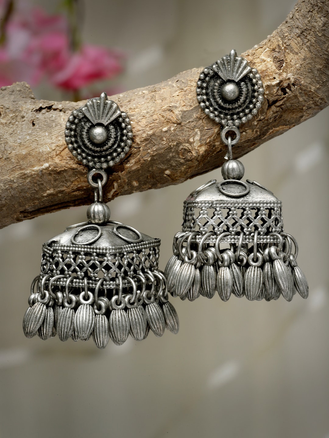 

Moedbuille Silver-Plated Dome Shaped Jhumkas, Metallic