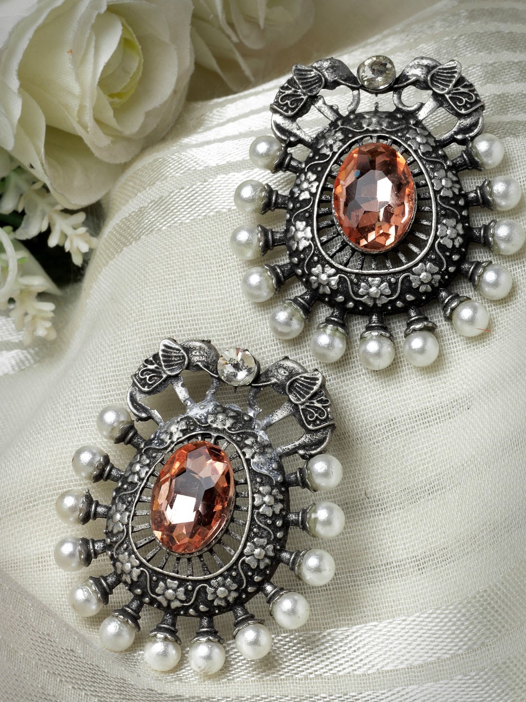 

Moedbuille Silver Plated Oval Shaped Studs Earrings