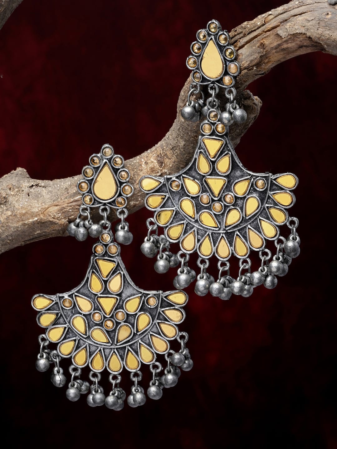 

Moedbuille Silver-Plated Crystals Studded Crescent Shaped Drop Earrings