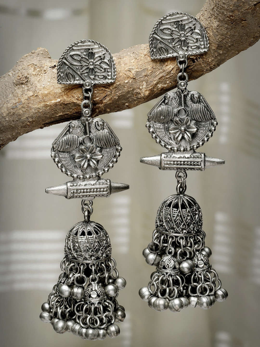 

Moedbuille Silver-Plated Oxidised Dome Shaped Jhumkas