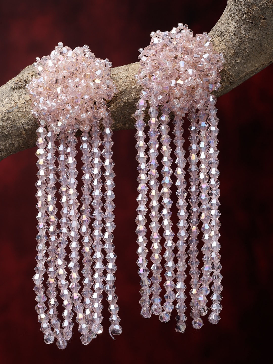 

Moedbuille Silver-Plated Crystal Studded Contemporary Tasselled Drop Earrings