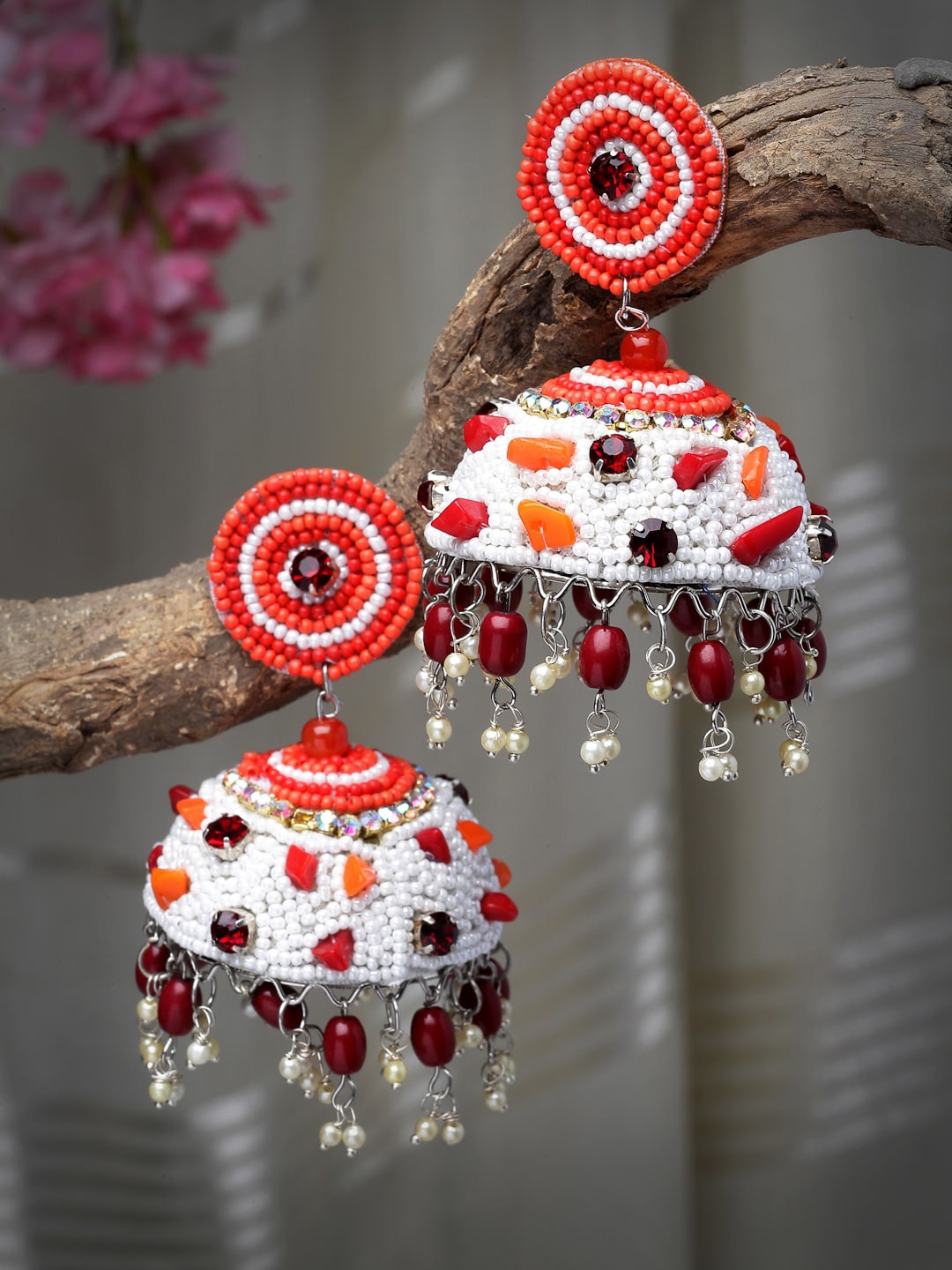 

Moedbuille Silver-Plated Crystal-Studded Dome Shaped Jhumkas