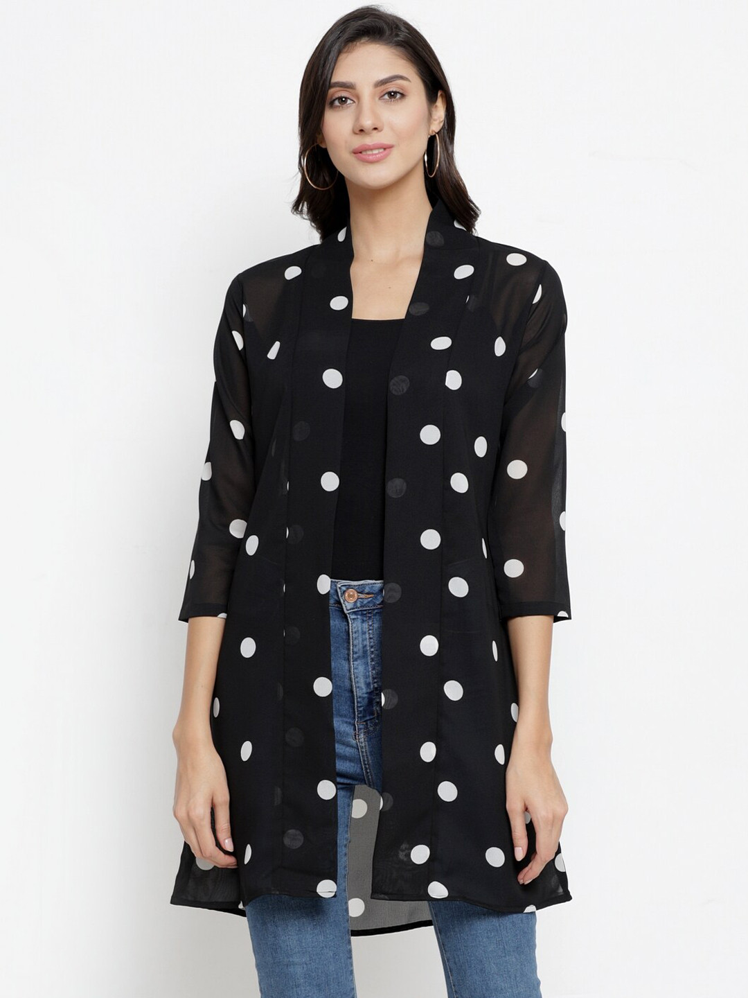

BAESD Women Printed Longline Open Front Shrug, Black