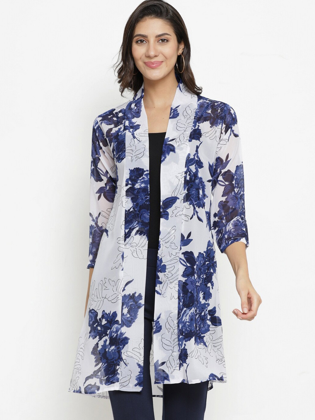

BAESD Women Printed Longline Open Front Shrug, White