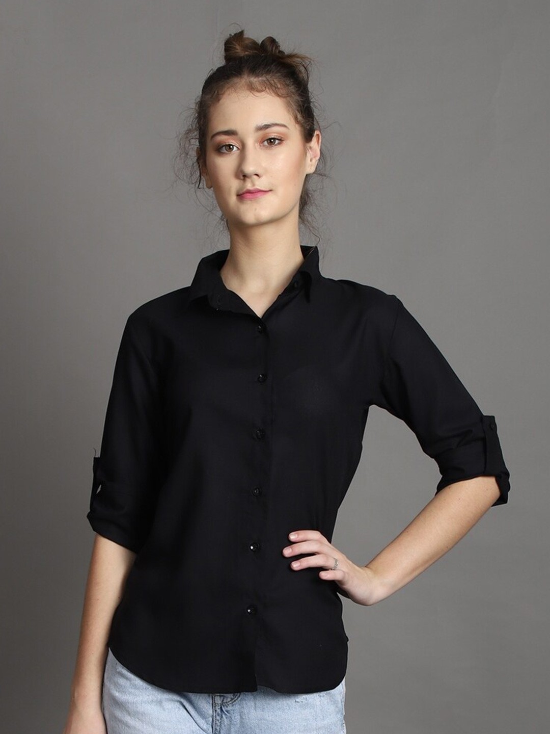 

BAESD Comfort Spread Collar Cotton Casual Shirt, Black
