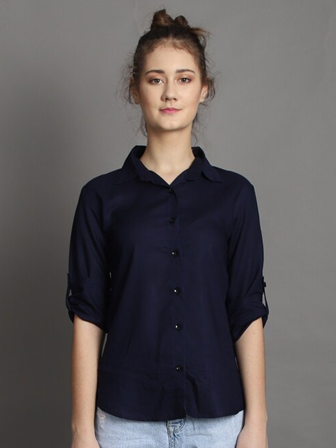

BAESD Comfort Spread Collar Casual Shirt, Navy blue