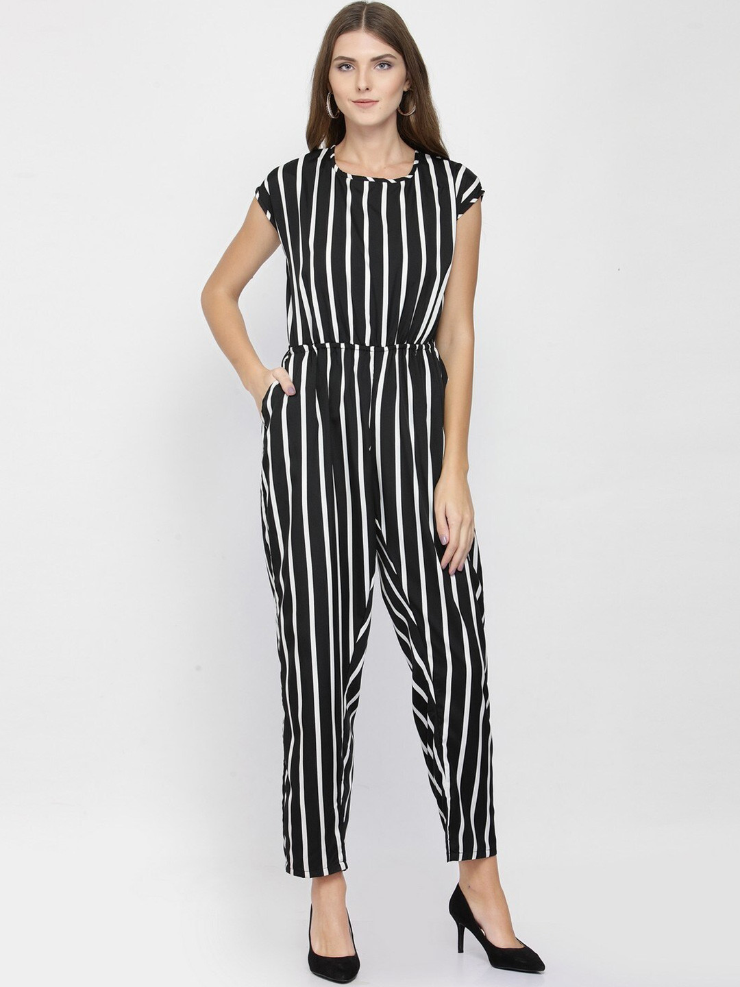 

BAESD Striped Basic Jumpsuit, Black