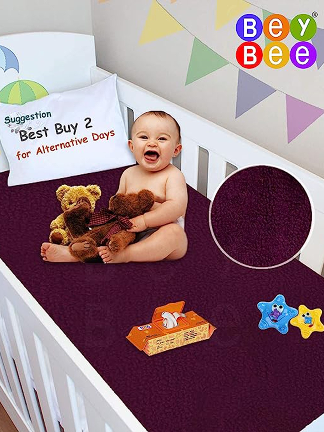 

BeyBee Kids Maroon 2 Pieces Cotton Breathable & Lightweight Mattress Protector