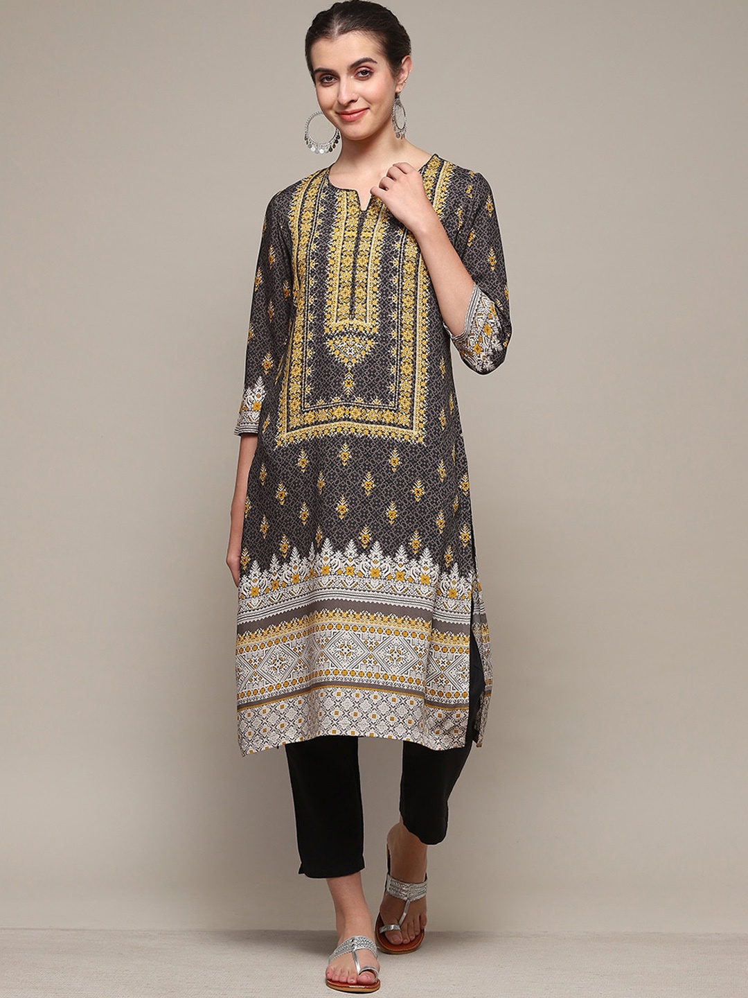

Biba Ethnic Motifs Printed Straight Kurta, Charcoal
