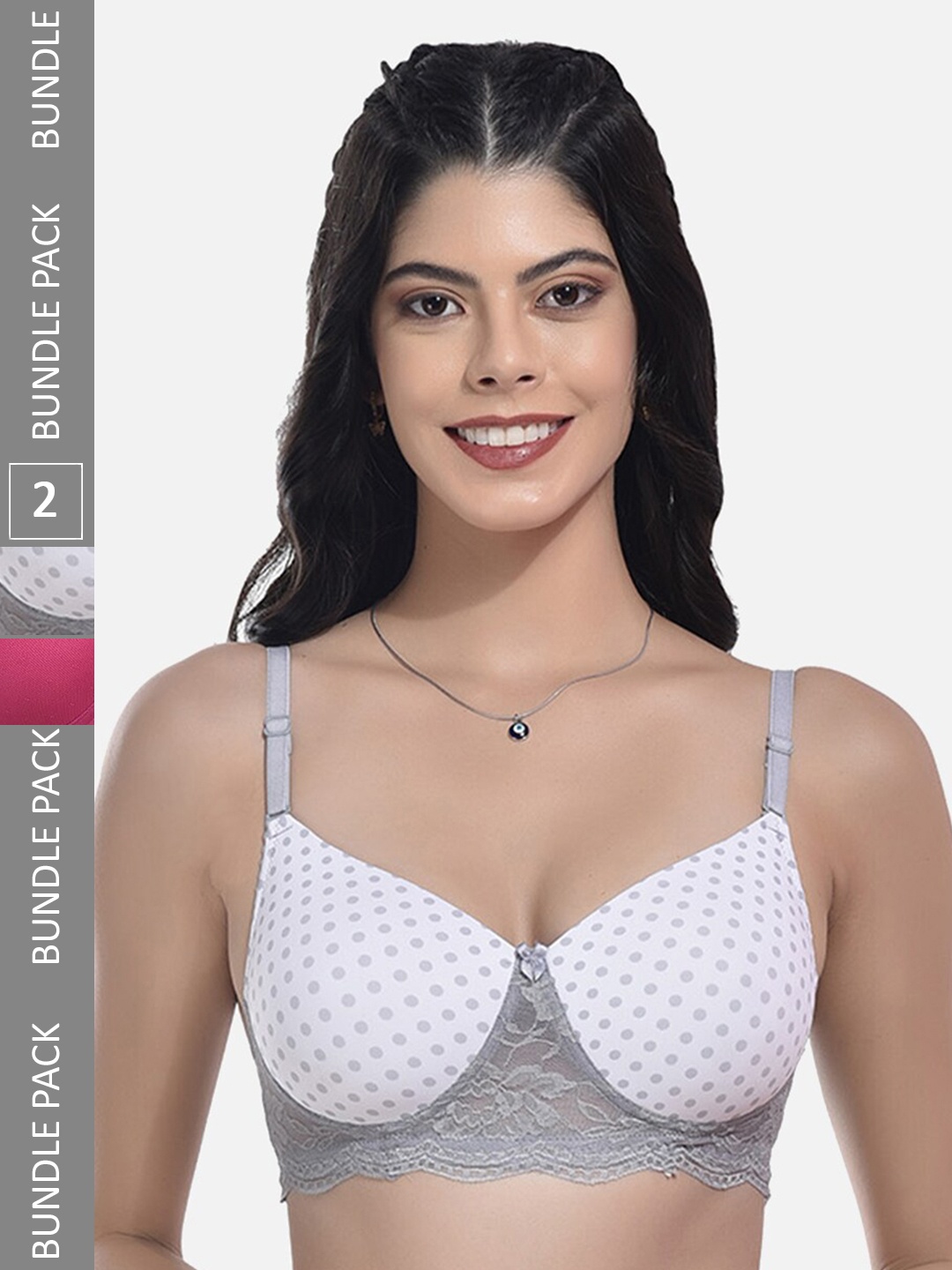 

StyFun Pack Of 2 Printed Full Coverage Lightly Padded All Day Comfort Bra, Pink