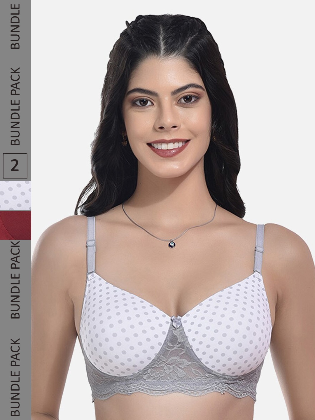 

StyFun Pack Of 2 Printed Full Coverage Lightly Padded All Day Comfort Bra, Grey