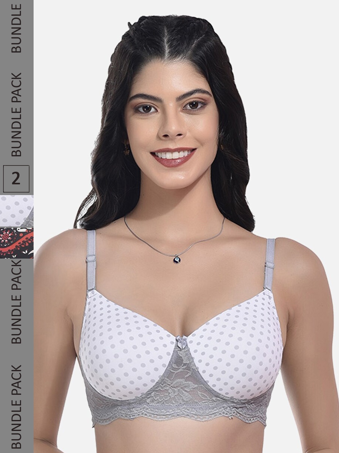 

StyFun Pack of 2 Printed Full Coverage Lightly Padded Bra With All Day Comfort, Grey