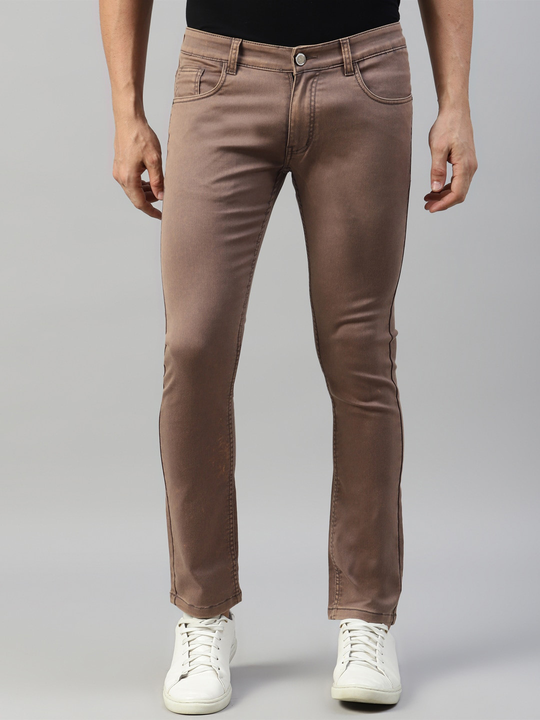 

KICKSFIRE Men Slim Fit Clean Look Stretchable Jeans, Camel brown