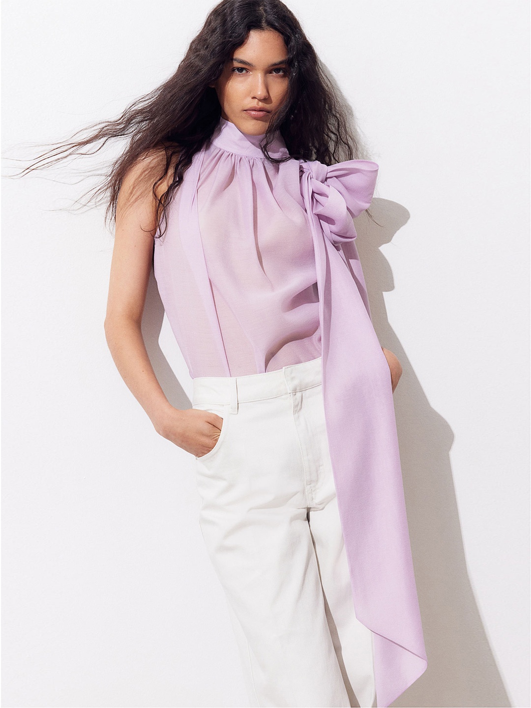 

H&M Bow-Detail Organza Blouse, Purple