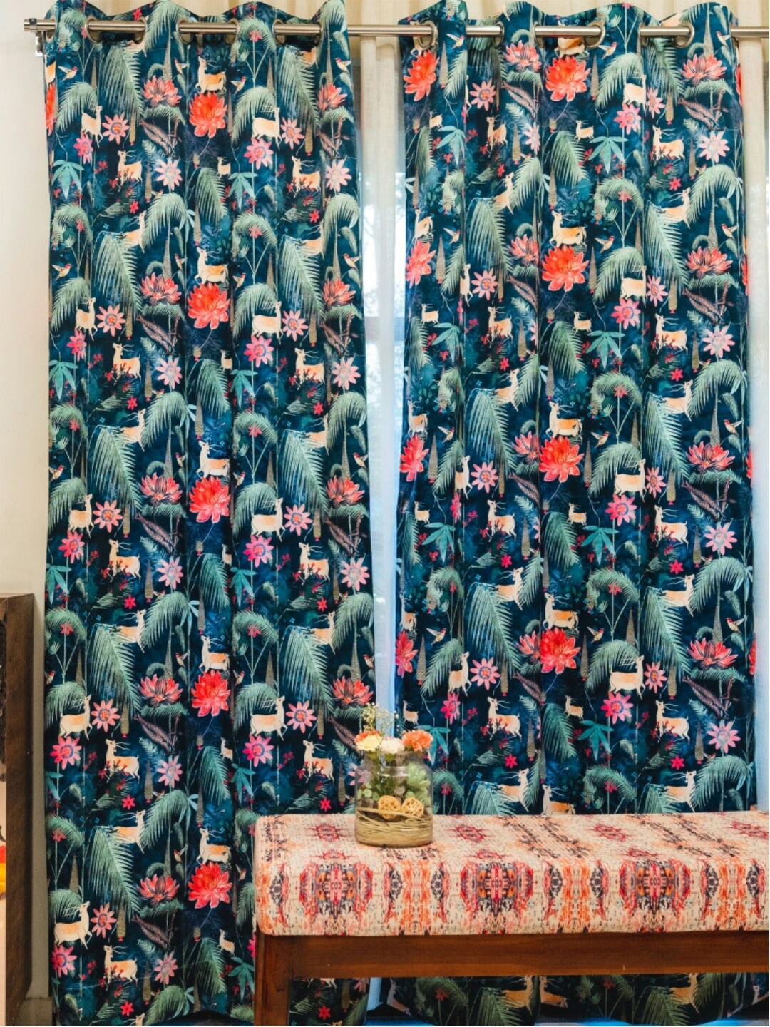 

URBAN SPACE Blue & Red 2-Pieces Quirky Black Out Long Door Curtains