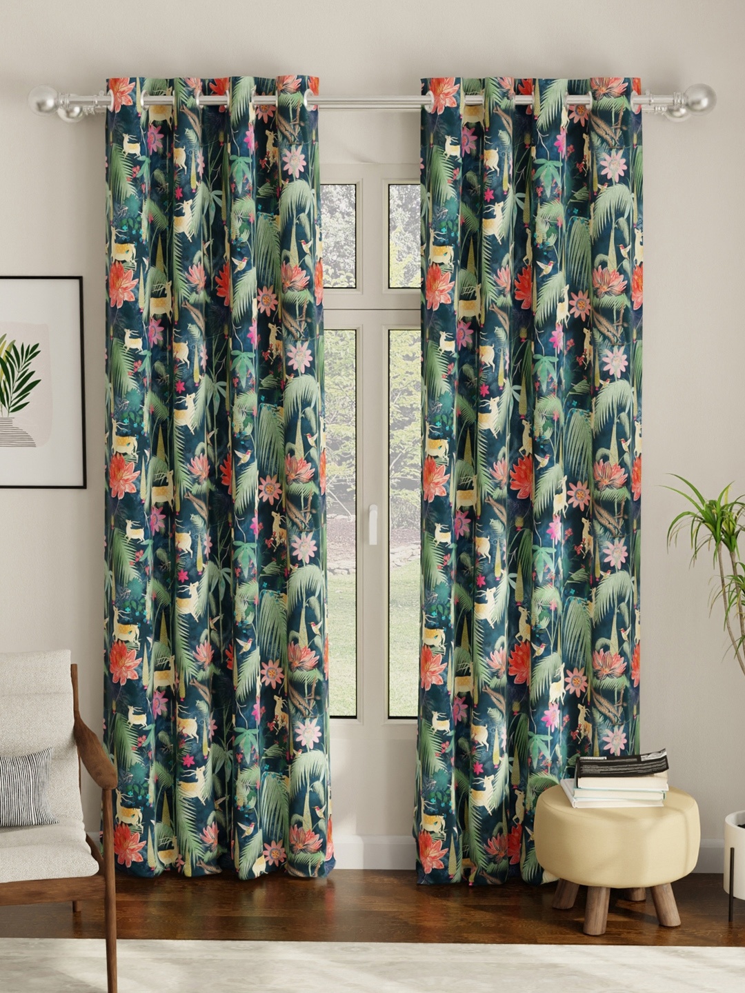 

URBAN SPACE Blue & Red 2-Pieces Quirky Black Out Door Curtains