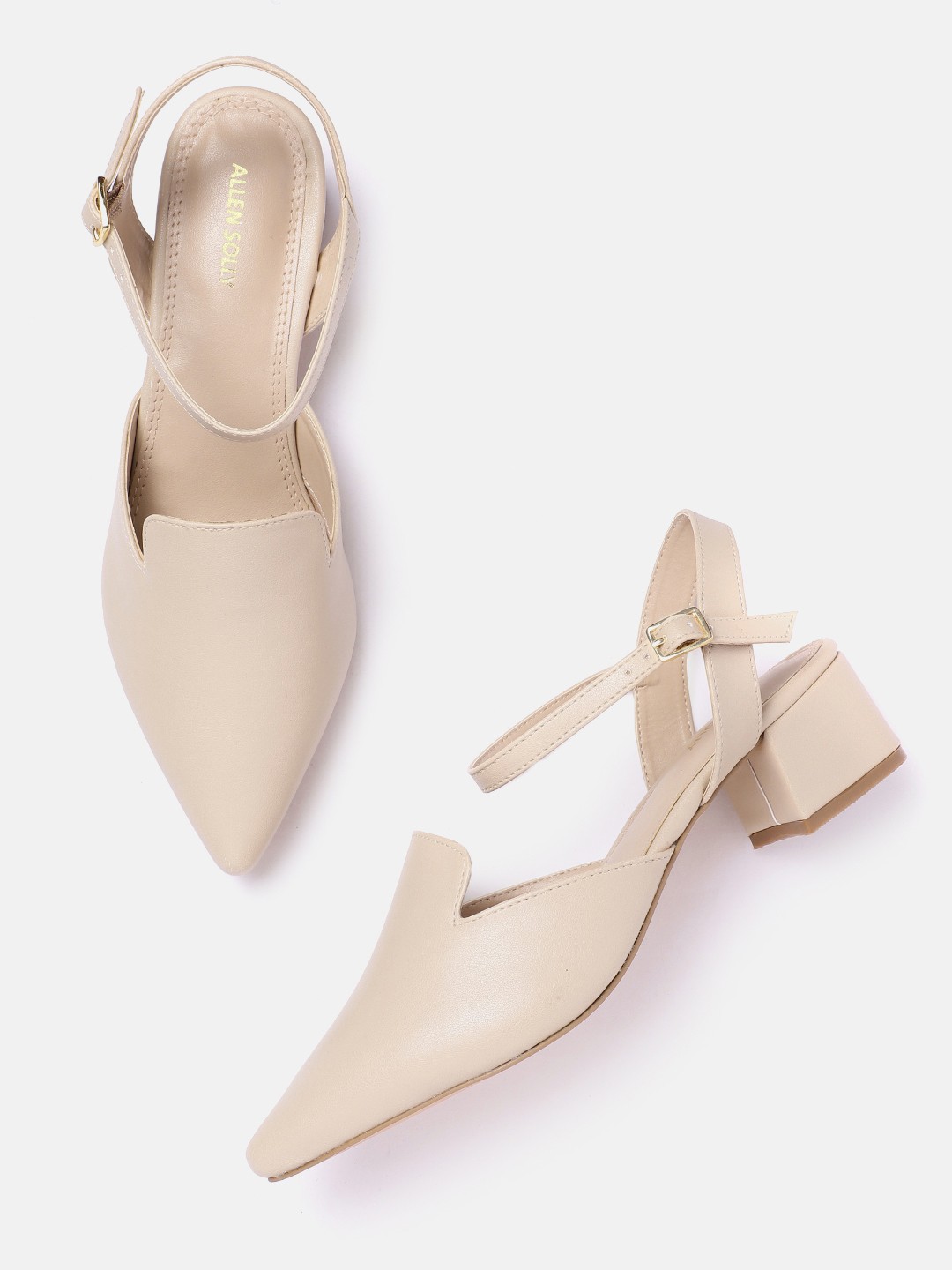 

Allen Solly Women Pointed-Toe Block Heel Mules, Beige