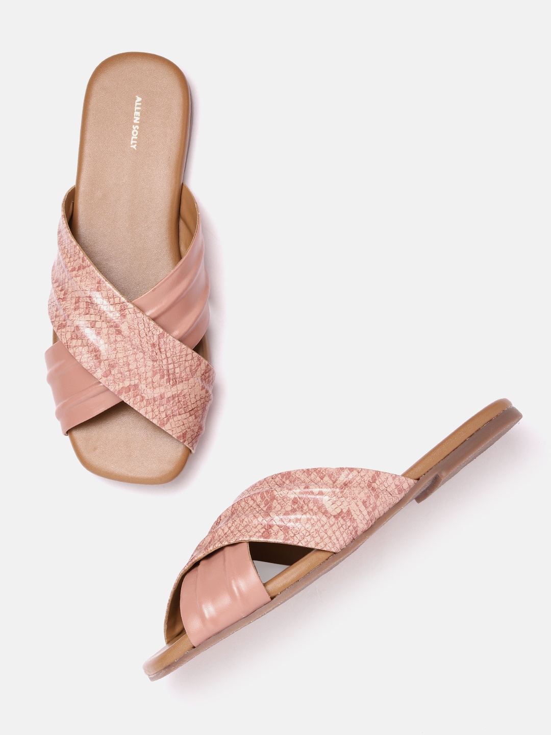 

Allen Solly Women Snake Skin Printed Open Toe Flats, Pink