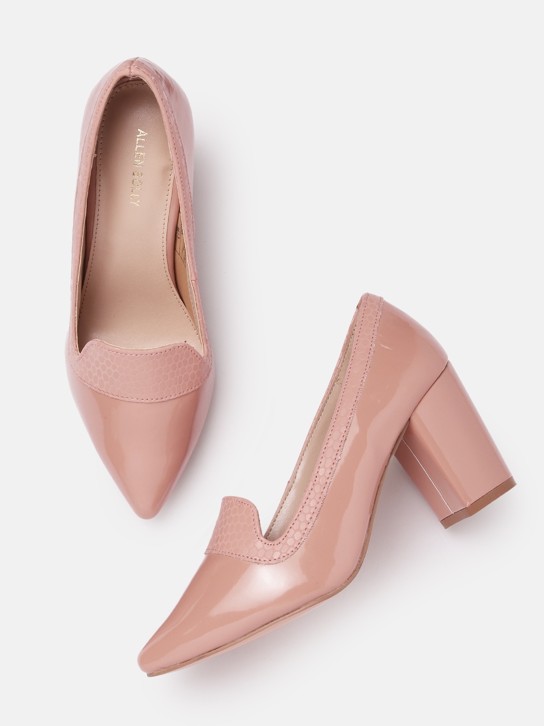 

Allen Solly Women Textured Detail Block Heel Pumps, Pink