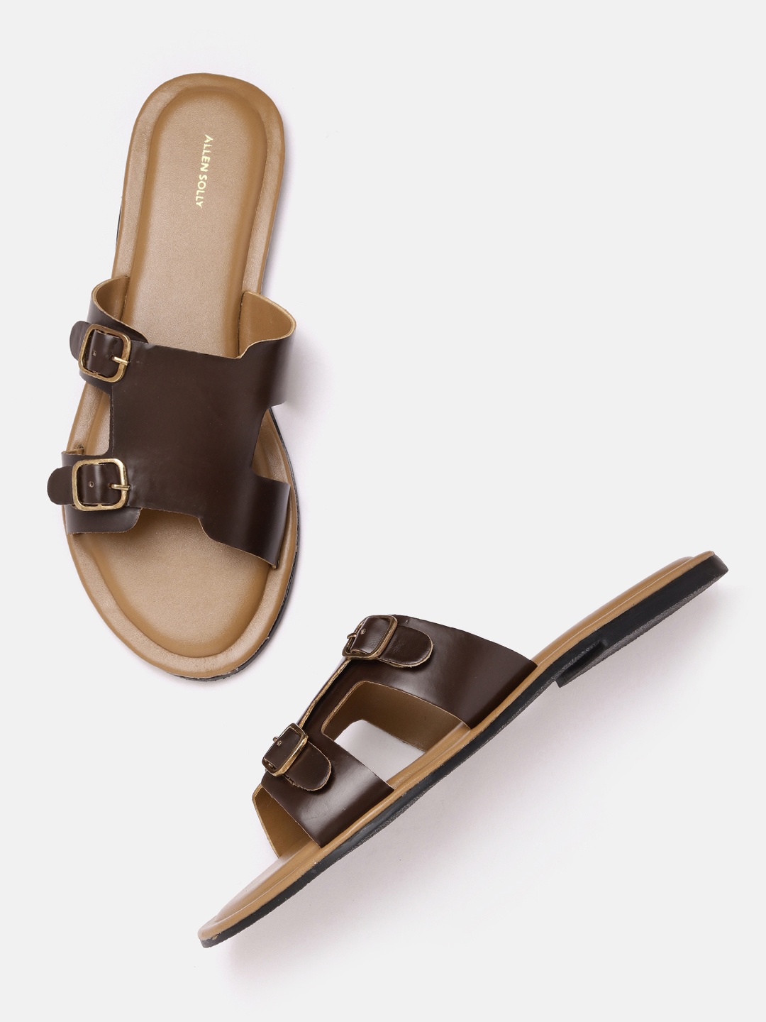 

Allen Solly Women Buckle Detail Open Toe Flats, Coffee brown