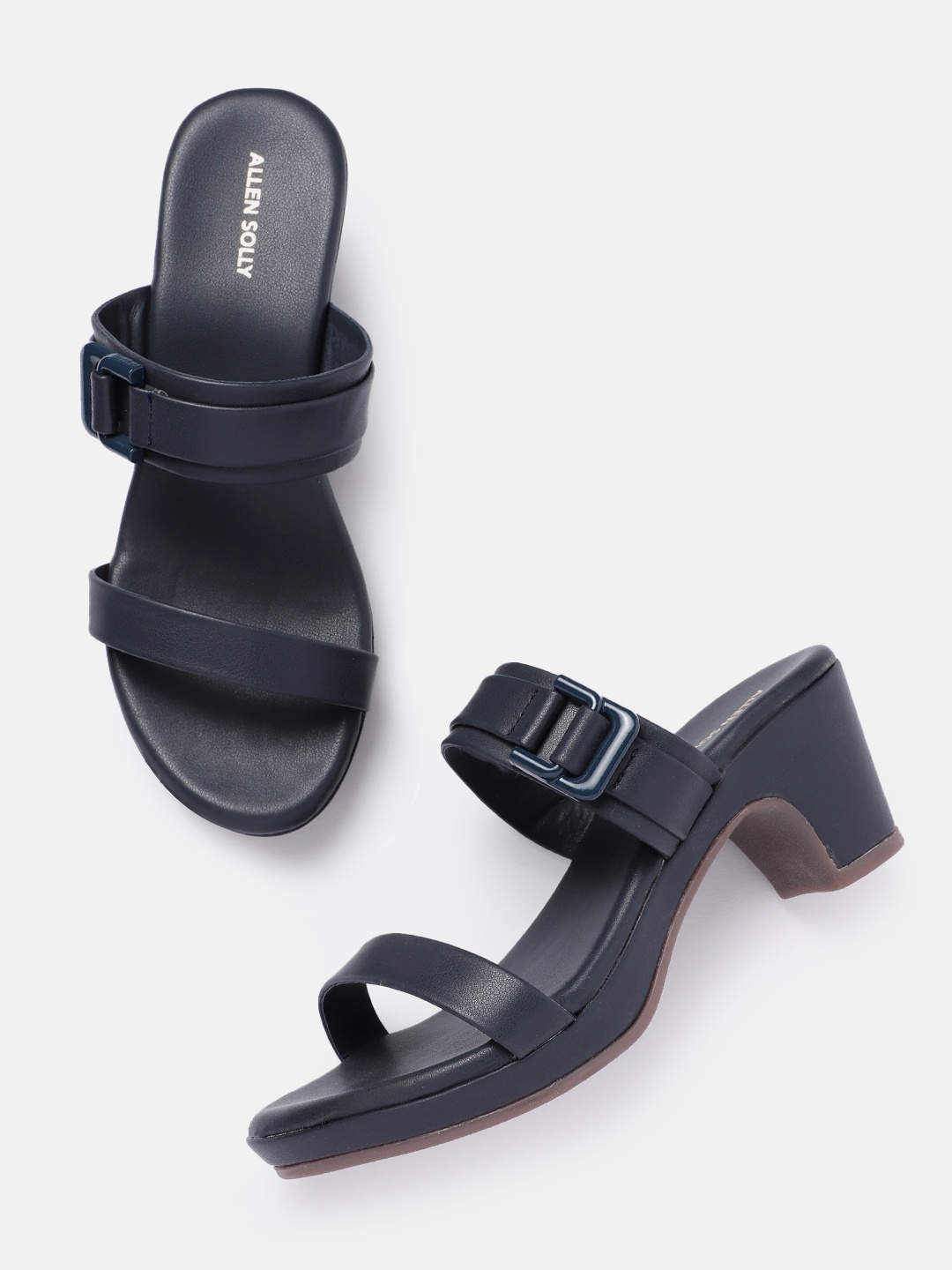 

Allen Solly Open-Toe Block Heels with Buckle Detail, Navy blue