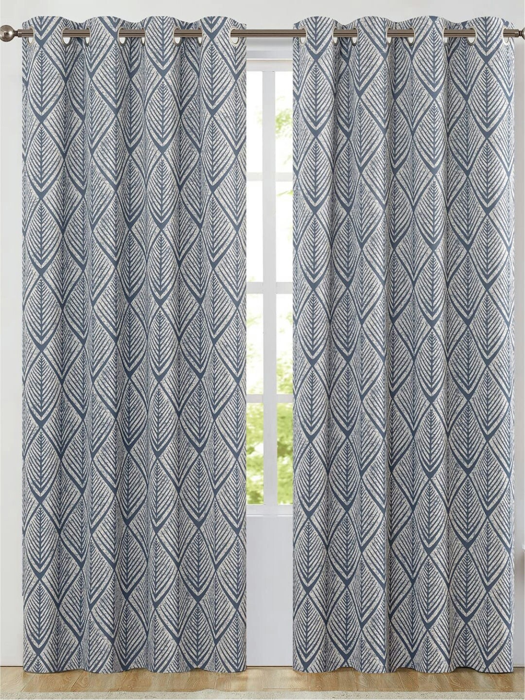 

URBAN SPACE Blue & White Room Darkening Long Door Curtain