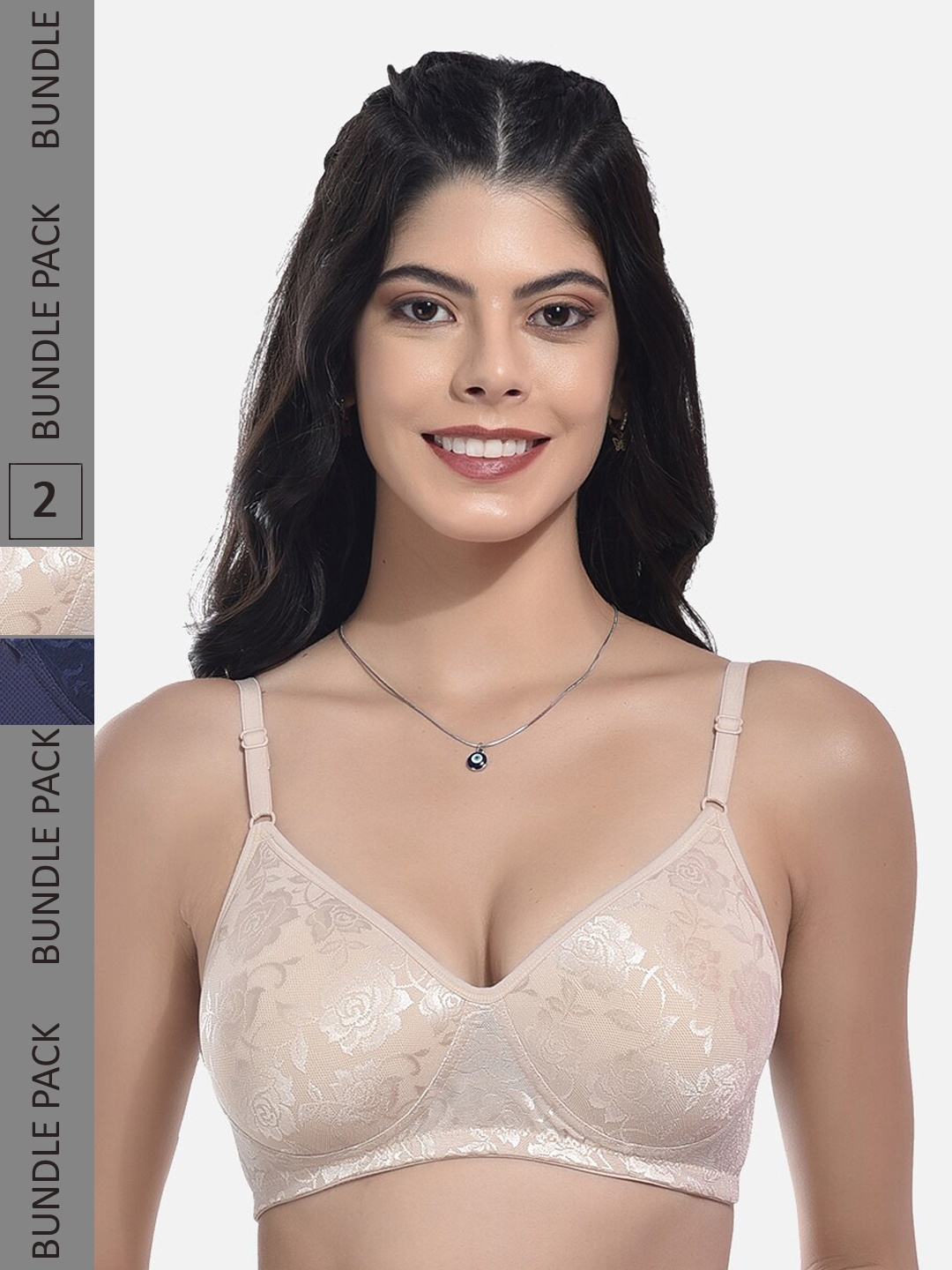 

StyFun Pack Of 2 Self Design Full Coverage Lightly Padded All Day Comfort Bra, Beige