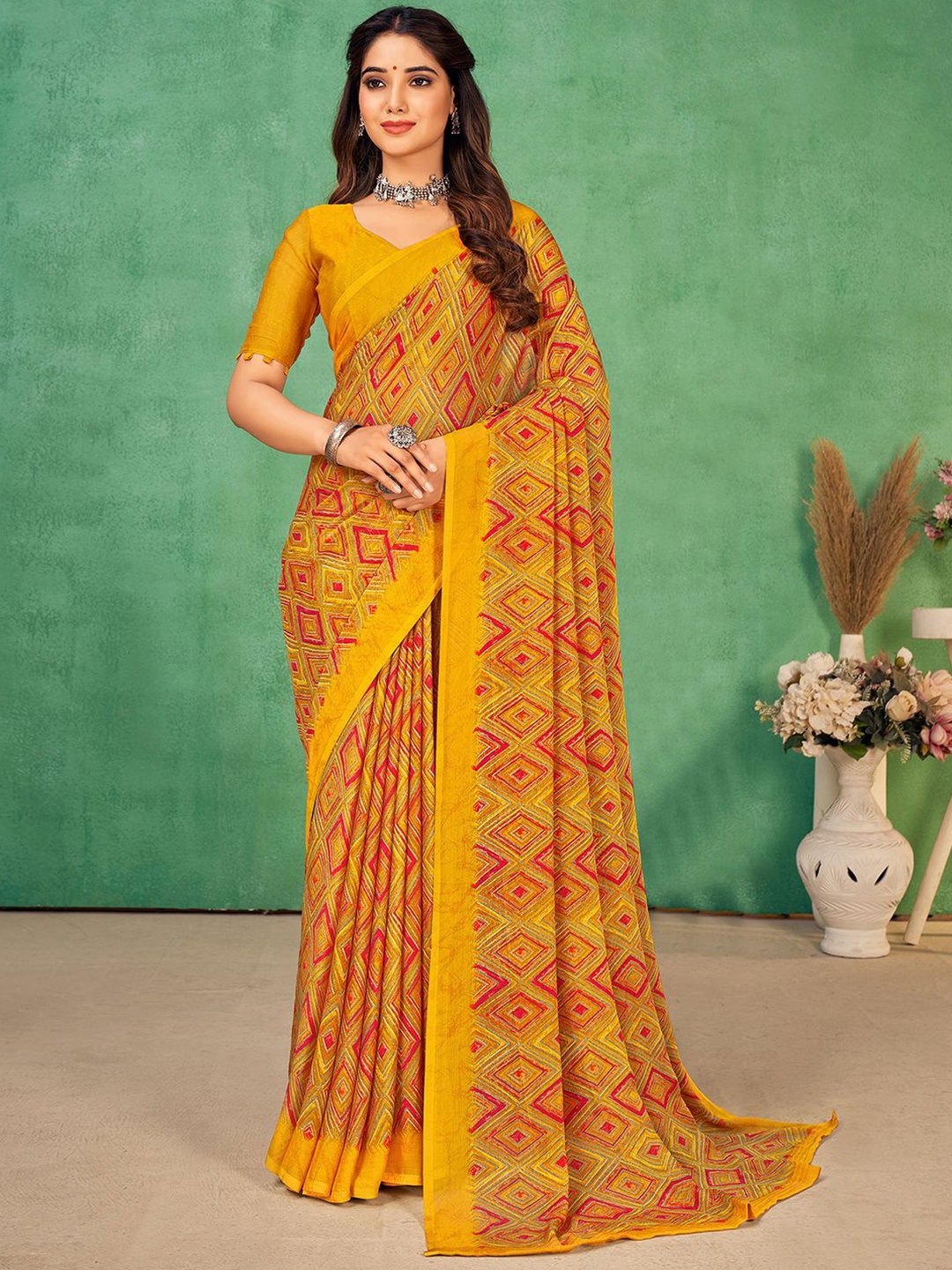 

Mitera Poly Chiffon Saree, Mustard