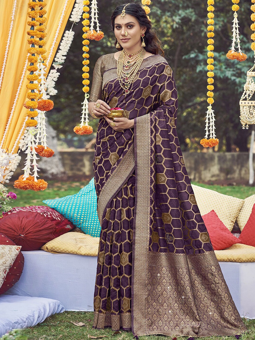 

Mitera Woven Design Zari Tissue Saree, Purple