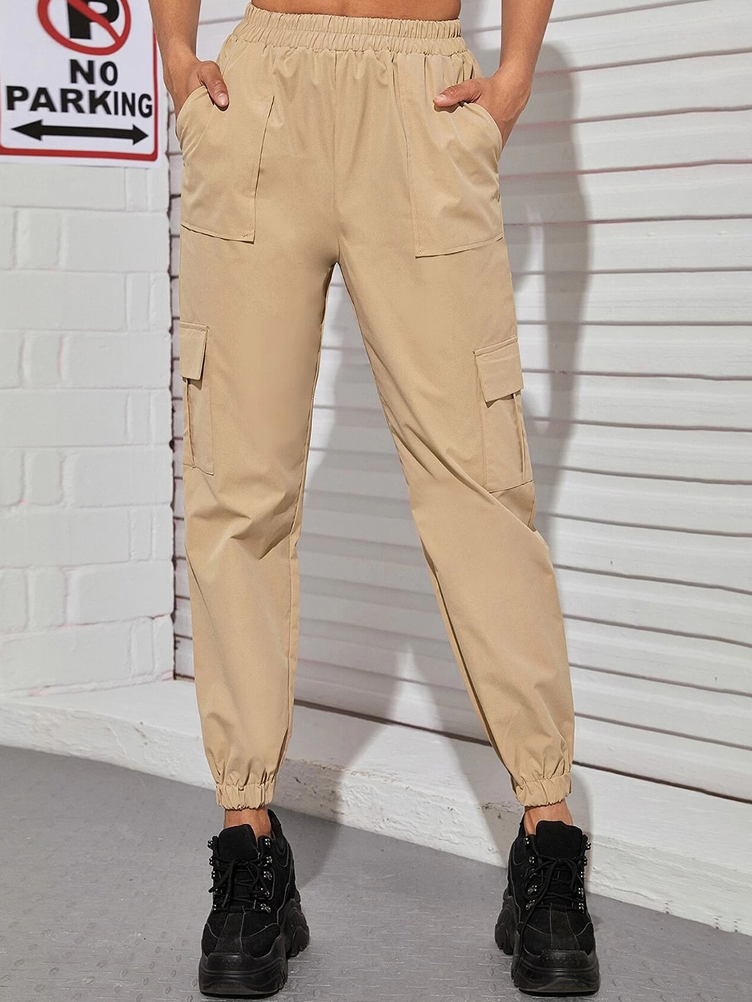 

Styched Women Mid-Rise Plain Cargos, Khaki
