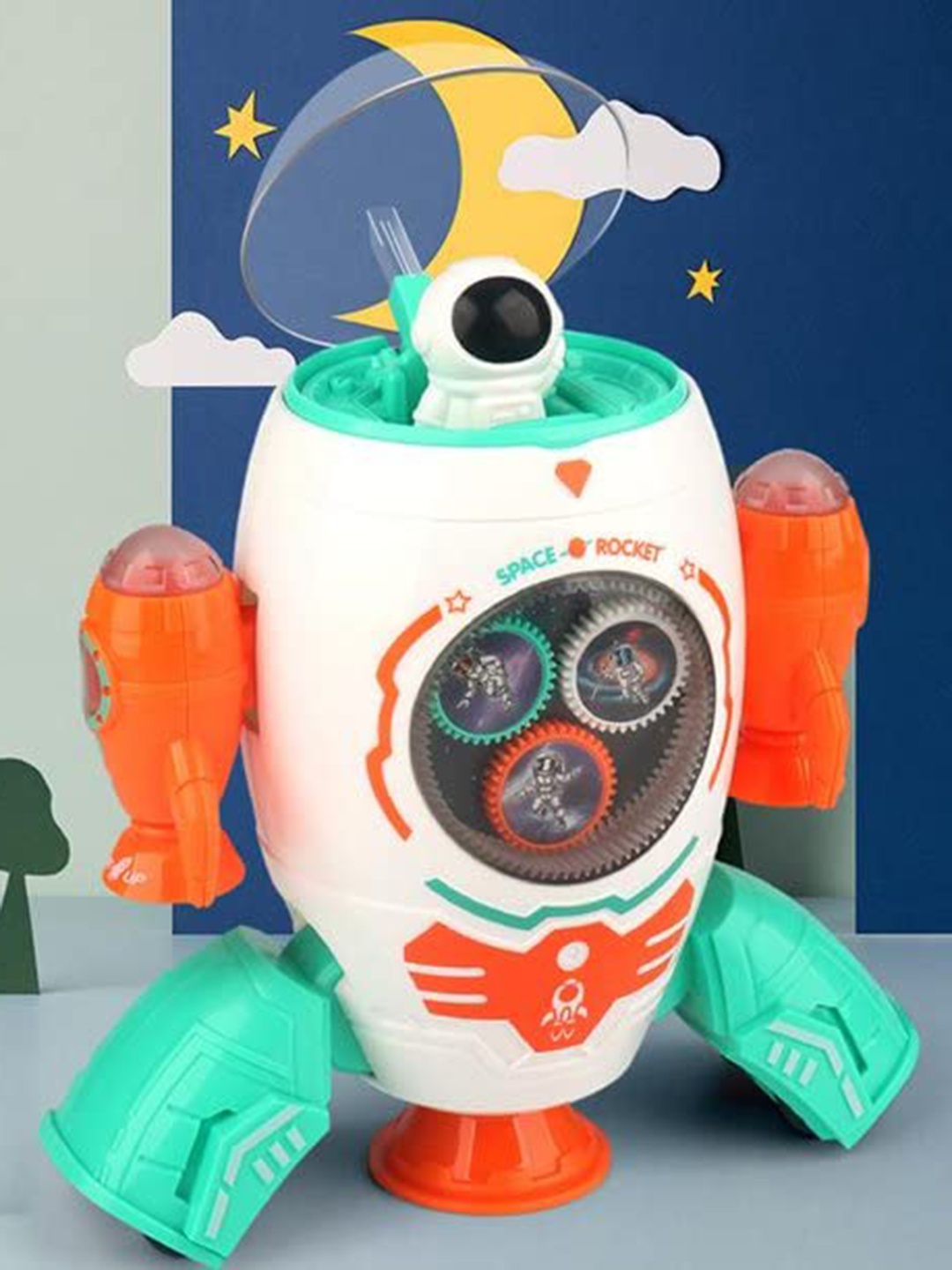 

MUREN Kids Space Rocket 360 Degree Rotating Toy, White