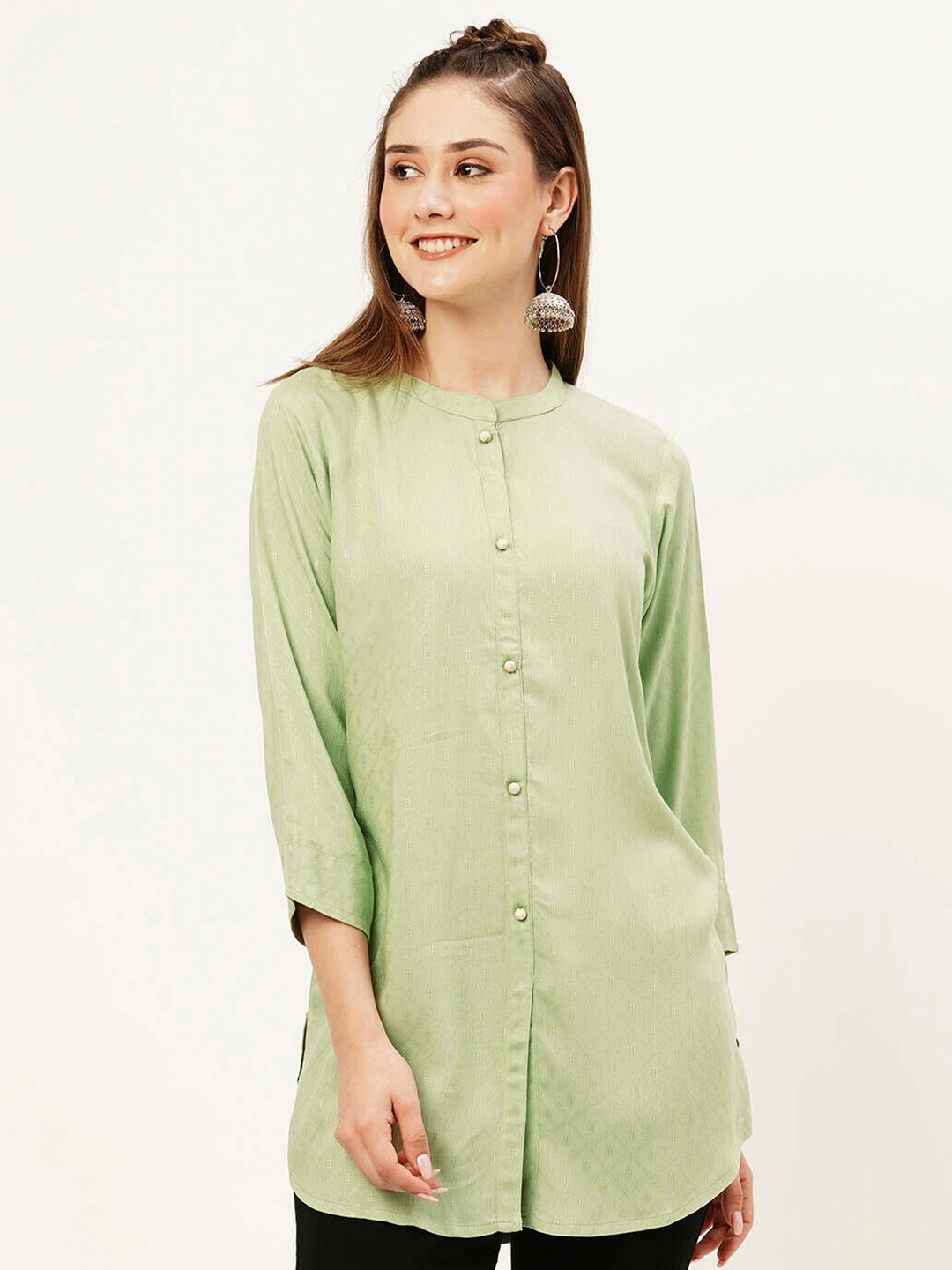 

ZOLA Green Comfort Fit Mandarin Collar Kurti