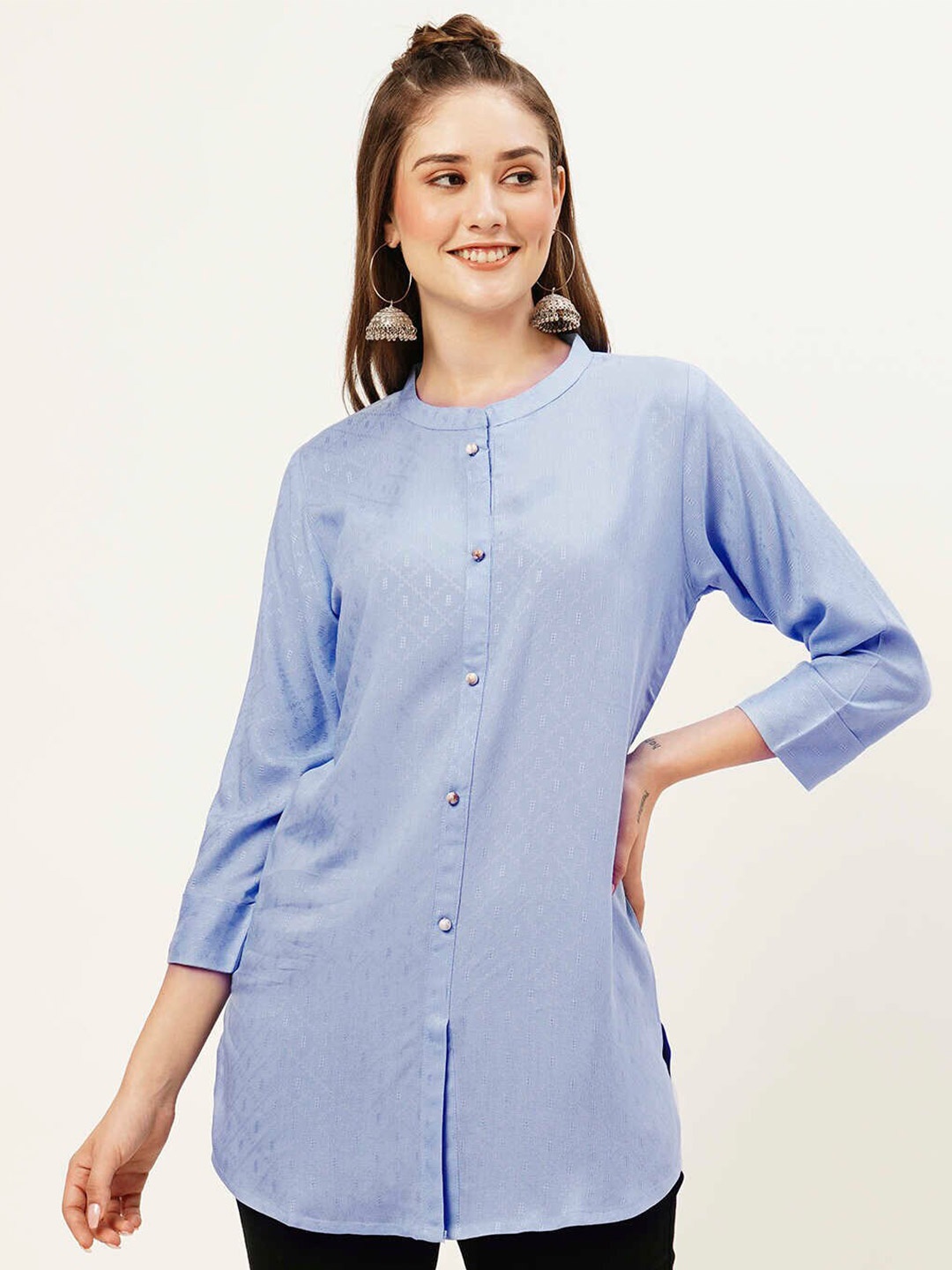 

ZOLA Self Design Mandarin Collar Tunic, Blue