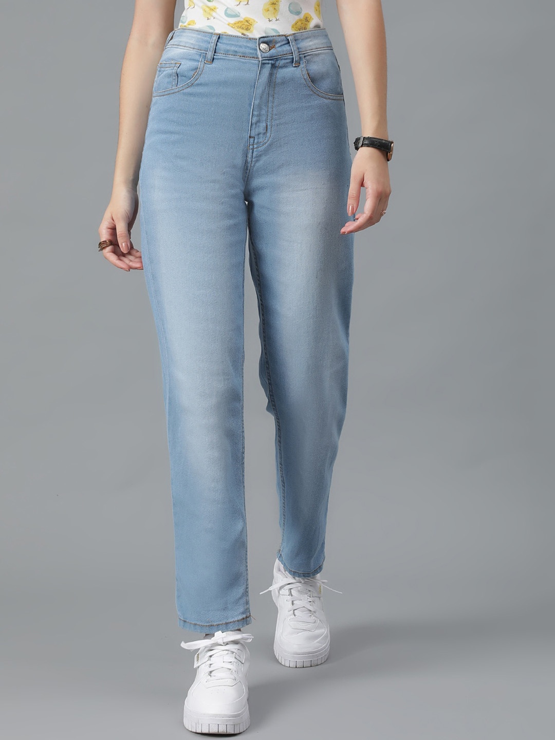 

Kotty Women Jean Slim Fit High-Rise Light Fade Clean Look Stretchable Jeans, Blue