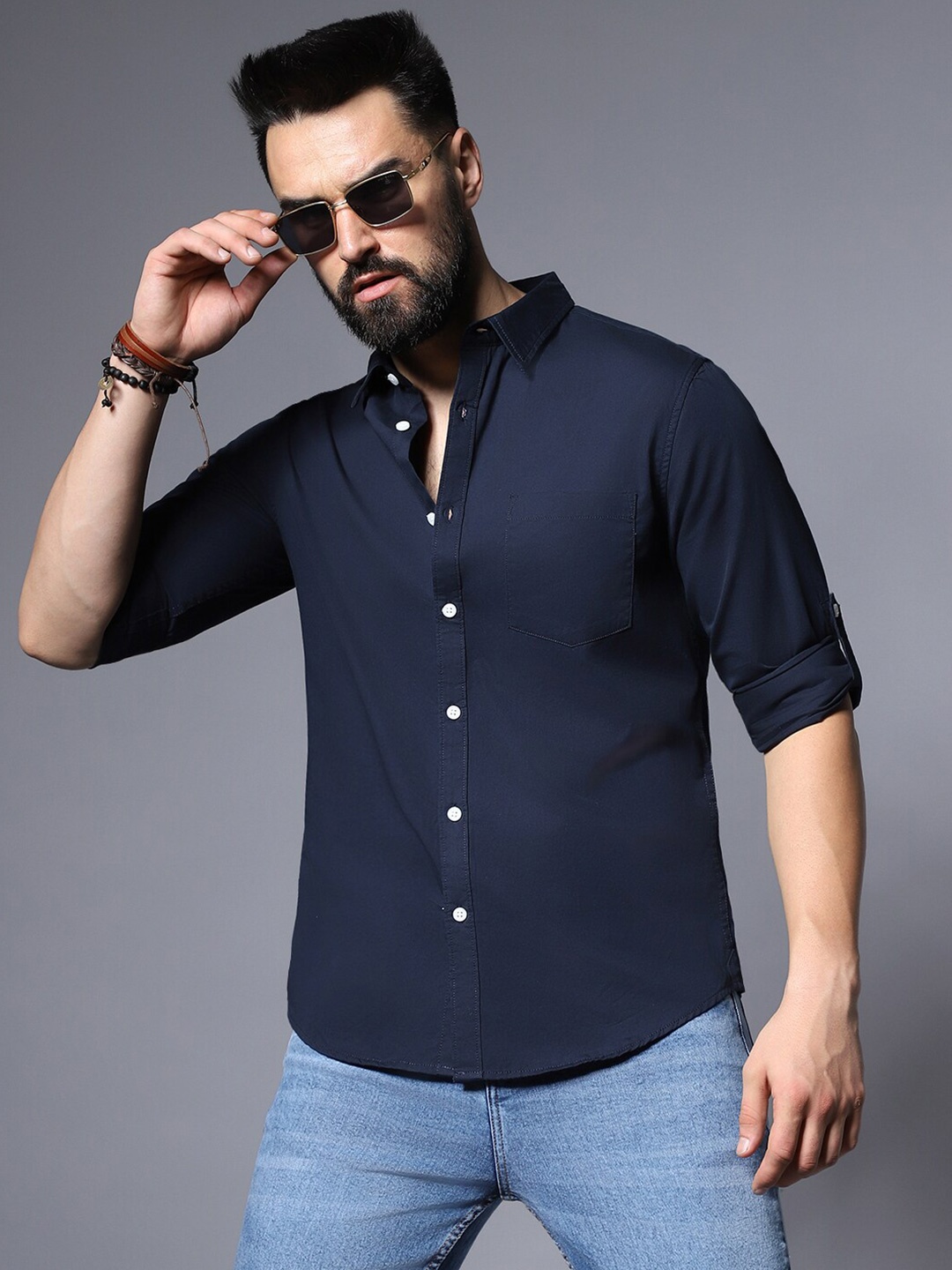 

High Star Classic Opaque Casual Shirt, Navy blue