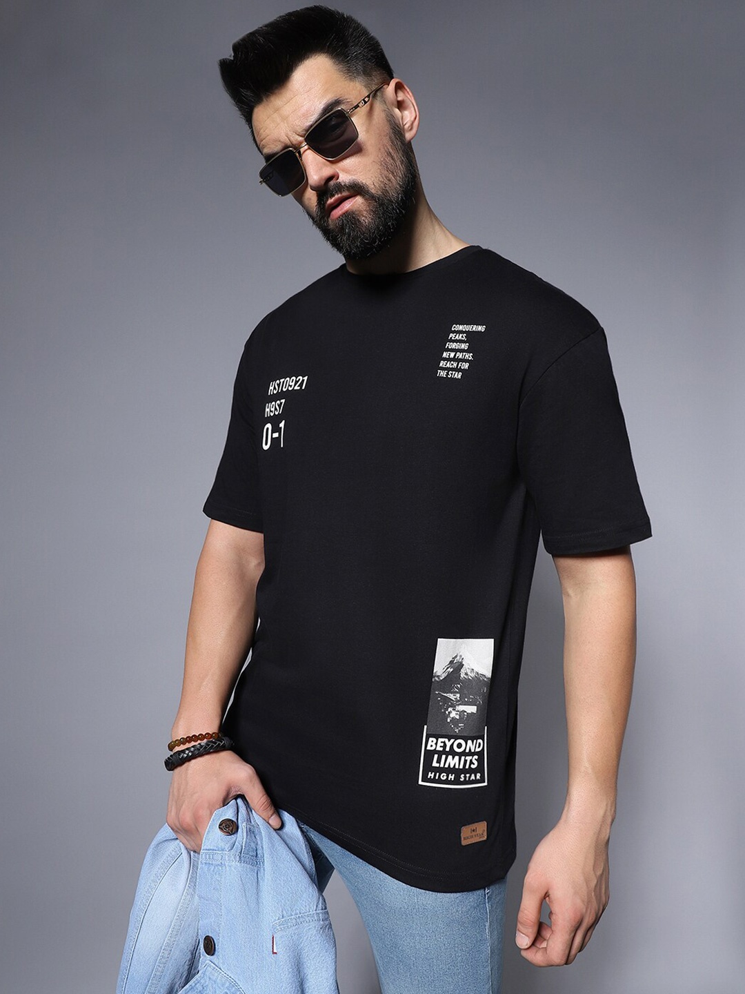 

High Star Typography Pure Cotton T-shirt, Black