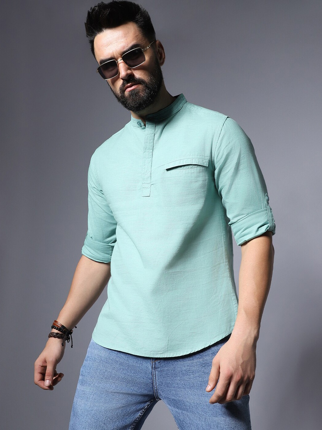 

High Star Green Classic Opaque Casual Shirt