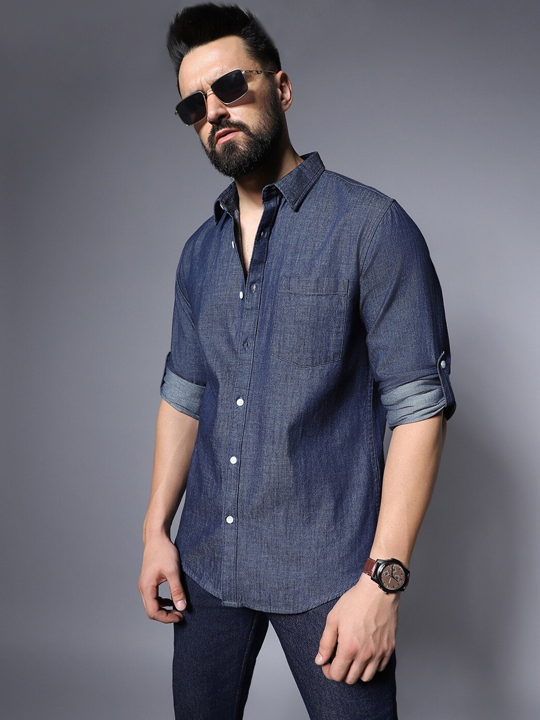 

High Star Classic Solid Pure Cotton Casual Shirt, Blue