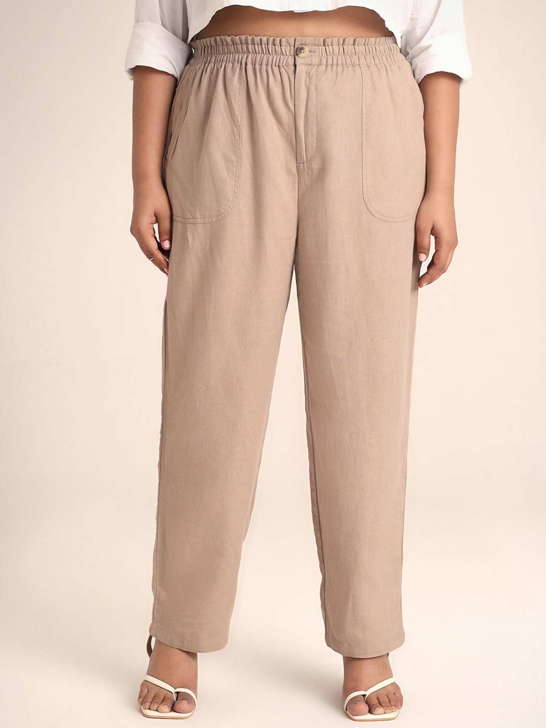 

20Dresses Women Beige High-Rise Trousers