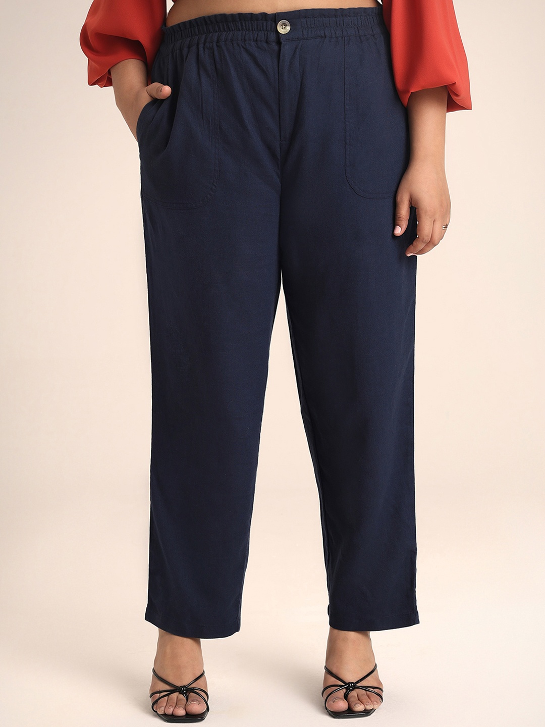 

20Dresses Women Navy Blue High-Rise Straight Fit Trousers