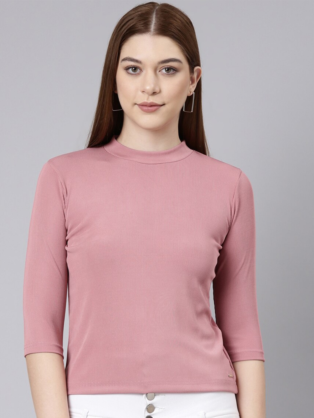 

TWIN BIRDS Stretchable High Neck Top, Pink