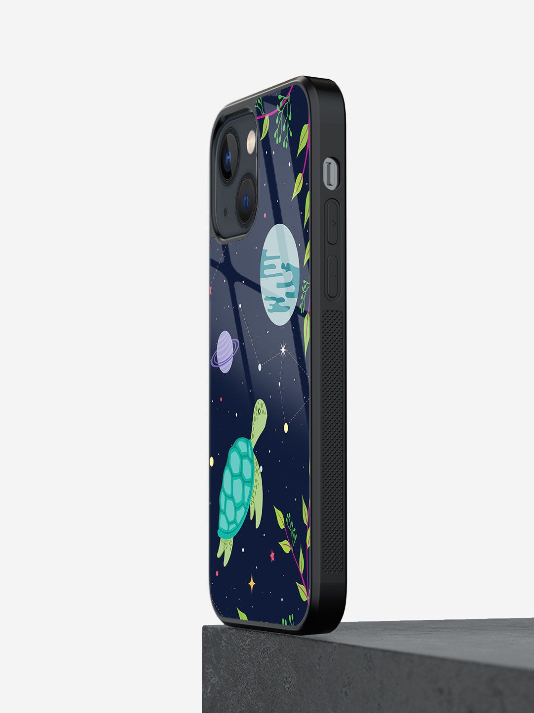 

macmerise Space Turtle Design Printed Glass iPhone 13 Mini Mobile Back Case, Blue