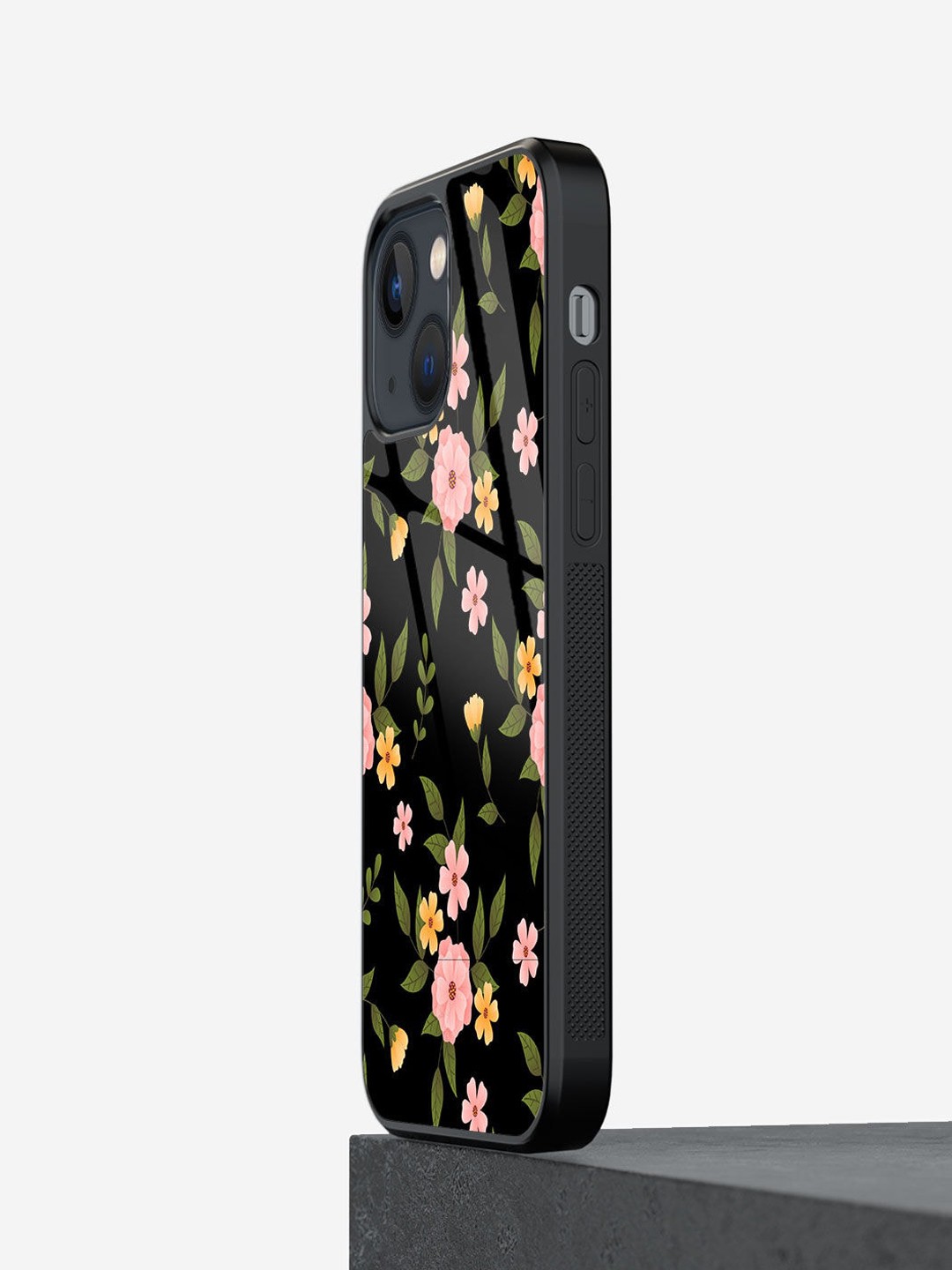 

macmerise SK Periwinkle Design iPhone 13 Mini Glass Phone Back Case, Black
