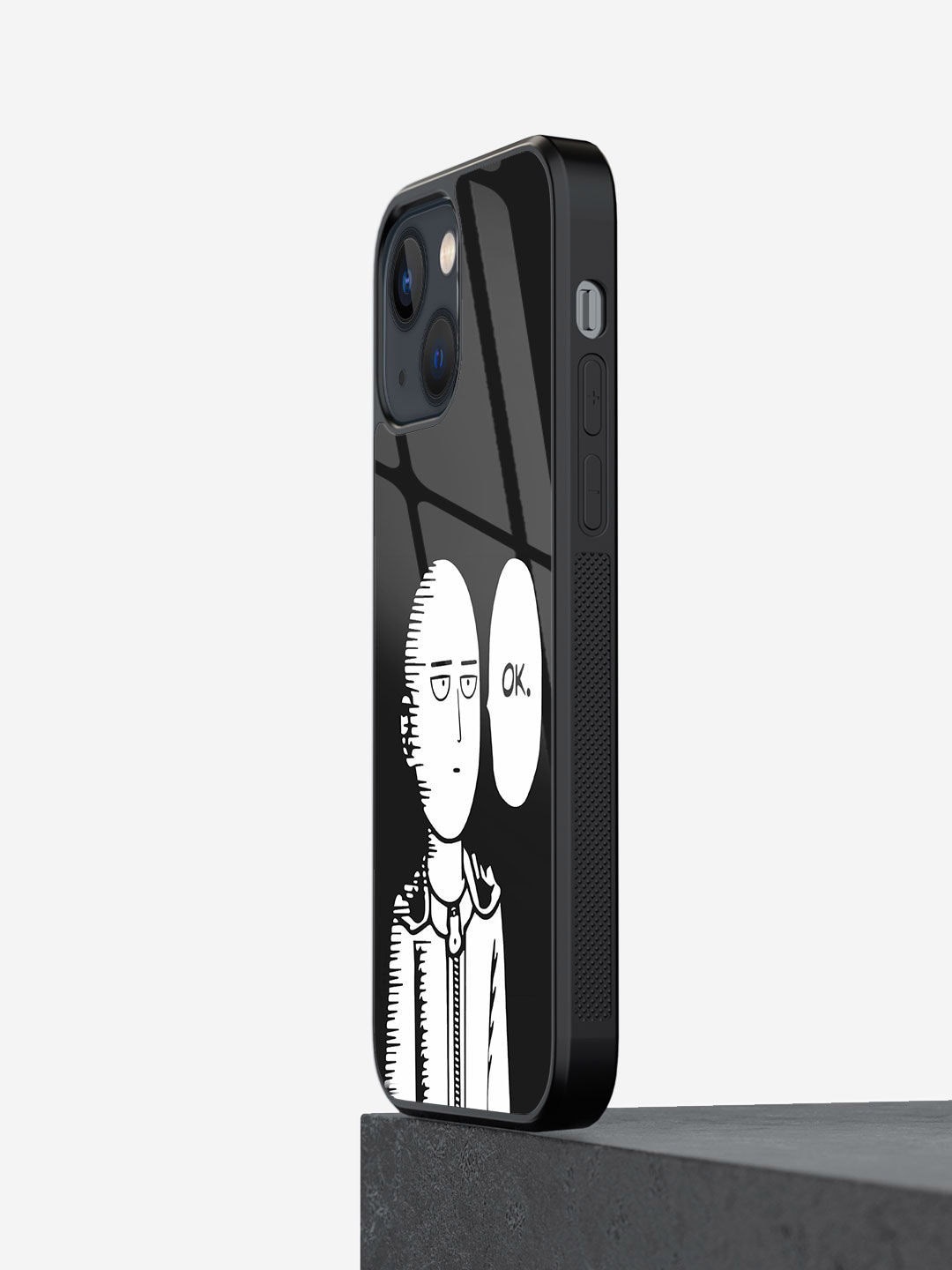 

macmerise Saitama Not Impressed Design Glass iPhone 13 Mini Phone Mobile Case, Black