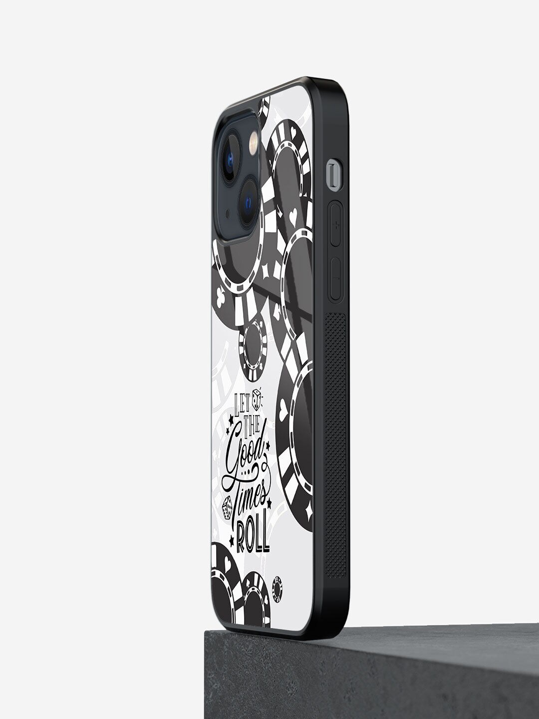 

macmerise Let The Good Times Roll Printed iPhone 13 Mini Glass Phone Back Case, Black